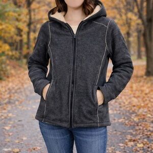 Barrage Authentic Jacket Womens S Gray Sherpa Hood Faux Shearling Y2K Skater